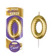 Produktbild für Backdecor Wachskerze gold in Ballon Form mit der Nr. 0 für festliche Tortendekorationen
