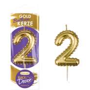 Produktbild für Backdecor Wachskerze gold in Ballon Form mit der Nr. 2 für festliche Tortendekorationen