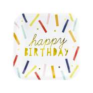 Produktbild für 6 Pappteller, bunt, Happy Birthday, quadratisch