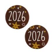 Produktbild für 135 Stück Neujahr, Silvester Aufleger mit Aufschrift 2026 aus dunkler Schokolade