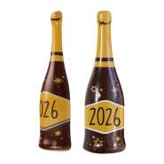 Produktbild für 48 Stück Neujahr, Silvester Aufleger als Champagner Flasche mit Aufschrift 2026 aus dunkler Schokolade