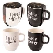 Produktbild für Günthart 12 Stück Tassen in schwarz und weiß mit den Schriftzug I need Coffee und Coffee love