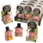 Produktbild für Günthart 15 Stück Marzipan Schwein mit Zylinder und Hufeisen für Neujahr und Glücksdeko