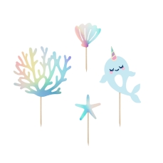 529 7 A Cake Topper Set Narwal partydeco Backwelt Sonne | Meer