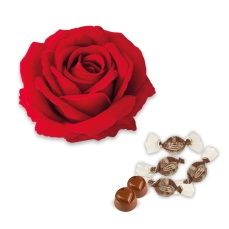 7283 01stoffroseaufboxgefuelltfeinenpralinen Günthart Gastgeschenke