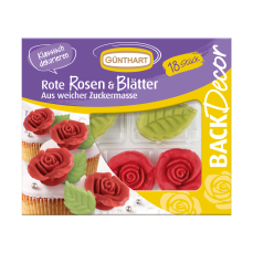 01472 0 A.backdecor18roterosenblaetter Günthart Valentinstag & Liebe BackDecor Rosen und Blätter aus weicher Zuckermasse