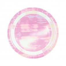 6 runde Pappteller irisierend, rosa, 23cm