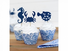 509 3 Cupcake Wrapper Maritim Welle Ahoi partydeco Backwelt Maritim | Ahoi