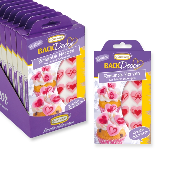 01216 GD Günthart Business Einheiten BackDecor 15 romantik Herzen aus Zucker, VKE mit 15 Stück