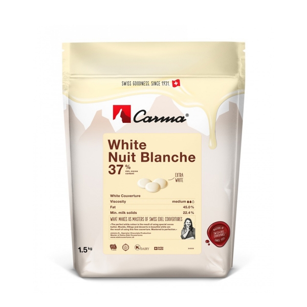 115 16 Carma White Nuit Blanche Carma / Barry Callebaut Carma/Barry Callebaut 1,5 kg Carma White Nuit Blanche 37% Tropfenkuvertüre