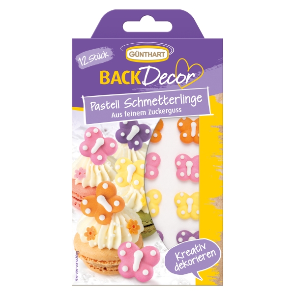 1630 Günthart BackDecor BackDecor 12 Pastell Schmetterlinge aus Zucker
