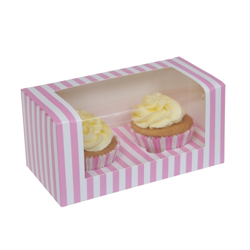 2 Cupcake Transport Box Pink Weiss 789 1 House of Marie Geschenktüten & Verpackungen 2er Cupcakebox, pink weiß gestreift