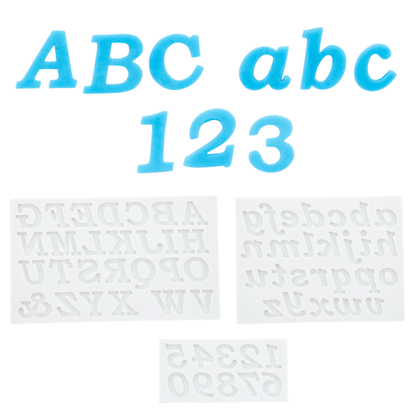 345 23 A 1 Silikonform Set Bookman Old Style Alphabet Moulds Backformen Alphabet und Zahlen | Fondantform aus Silikon