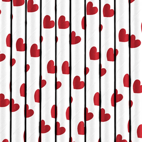 505 46 Strohhalme Trinkhalme Rote Herzen partydeco Valentinstag & Liebe 10 Papier Strohhalme, rote Herzen