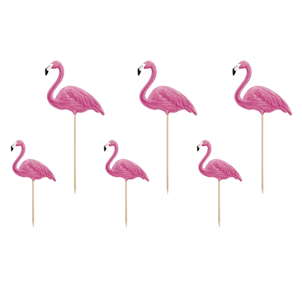 6 Flamingo Einstecker als Topper für Cupcake oder Torten Dekoration