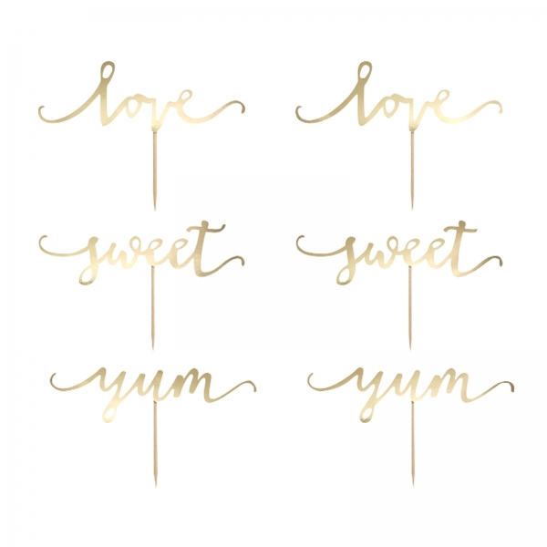 517 6 A Upcake Topper Love Sweet Yum Gold partydeco Einstecker Cupcake Topper Set Love / Yum / Sweet , gold