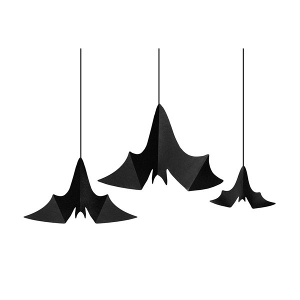 535 3 A Fledermaus Haengedeko Papier Schwarz partydeco Partydeco.pl 3 Fledermäuse aus Papier, Hängedeko