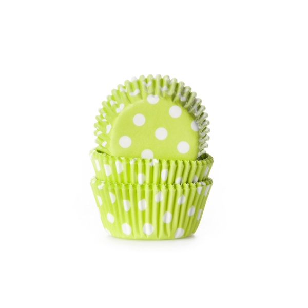 60 Mini Muffinförmchen grün, weiß gepunktet
