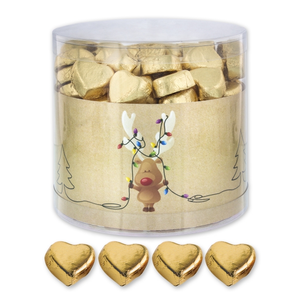 Günthart 150 goldene Herzen aus Schokolade | Rentier mit roter Nase