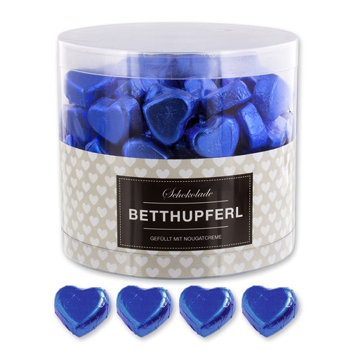 Betthupferl Schoko Geschenk Blau 7047 3 104 Günthart Blaue Pralinenherzen