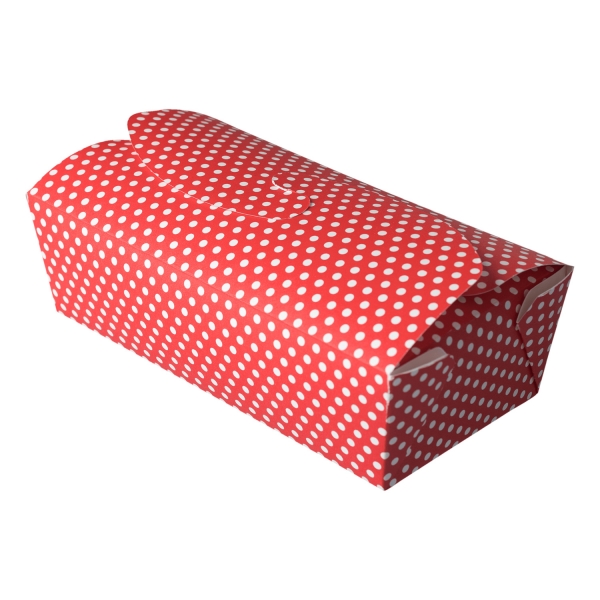 DEM 511 A Backform Backtruhe Baking Box To Go Demmler Demmler 4 To-Go Einweg Backformen / Backtruhen Pünktchen weiß/rot, aufgestellt