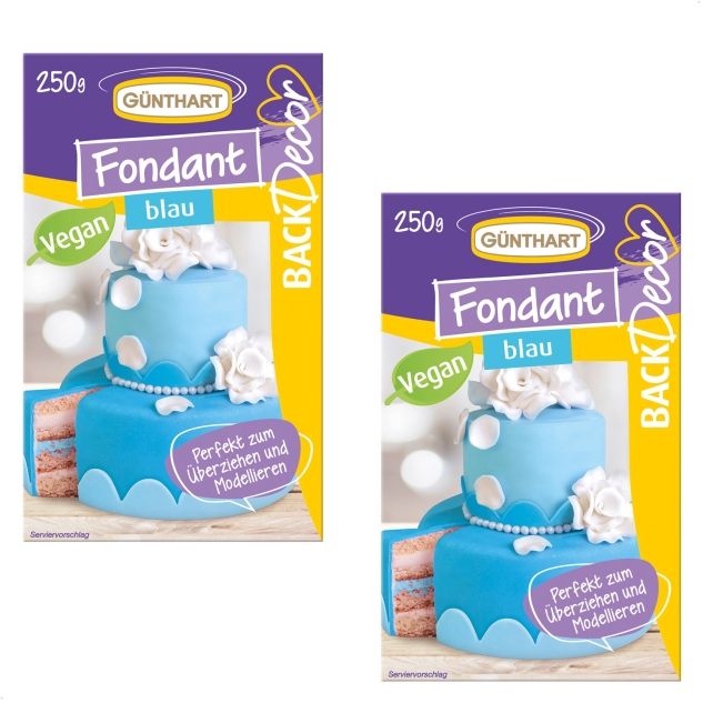 BackDecor Fondant blau, 2 x 250 g.  100% Vegan, Palmölfrei, Reißfest 