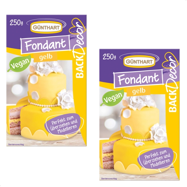 BackDecor Fondant gelb, 2 x 250 g  100% Vegan, Palmölfrei, Reißfest 