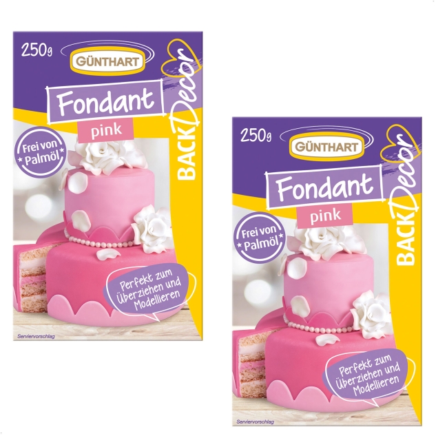 BackDecor Fondant pink, 2 x 250 g, 100% Vegan, Palmölfrei, Reißfest 