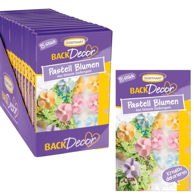 BackDecor 15 Pastell Blumen aus Zucker, VKE mit 15 Stück 