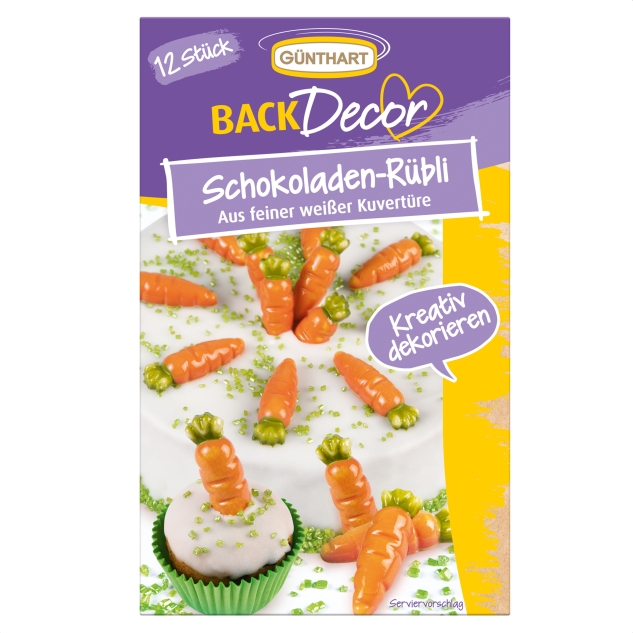 BackDecor 12 Schokoladen-Rübli, weiße Kuvertüre 