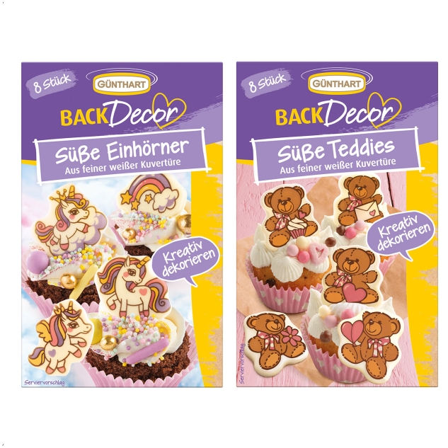 Süße Einhörner und Teddies aus weißer Kuvertüre SET 