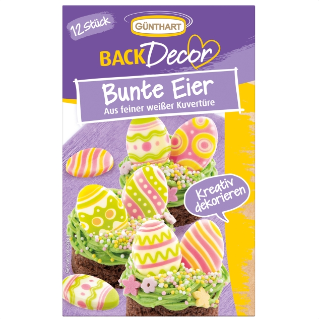 BackDecor Bunte Eier aus weißer Schokolade 