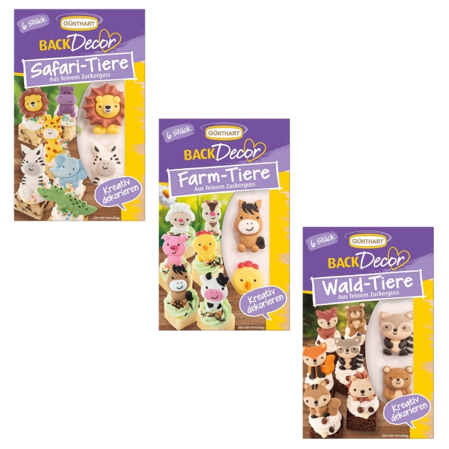 3er Set Tierfiguren zu dem Thema Farm, Safari und Wald Tiere 