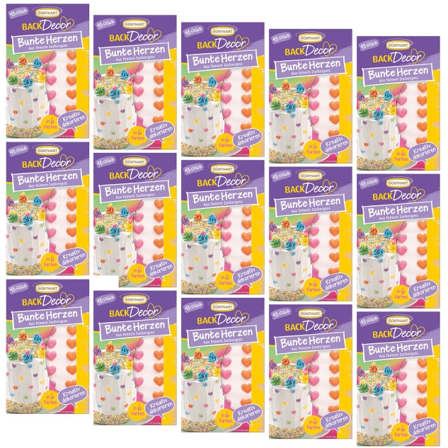 BackDecor 15 x je 48 süße bunte Herzen aus Zucker als VKE 