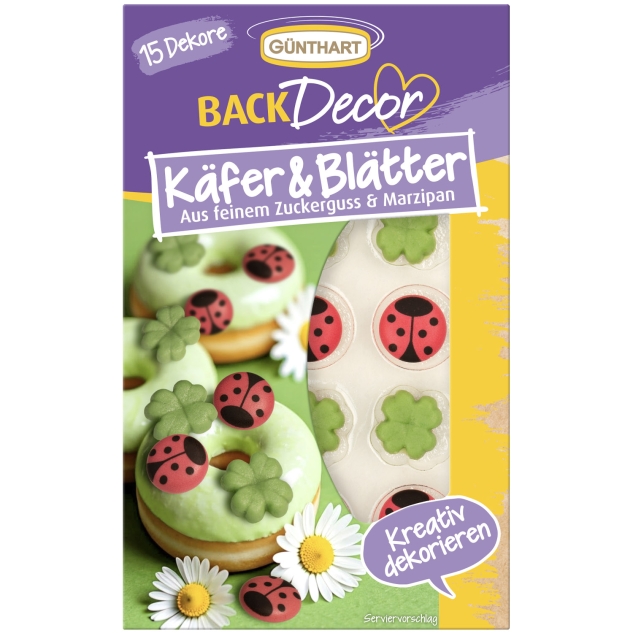 BackDecor 15 Stück Zuckerdekore Käfer und Blätter 