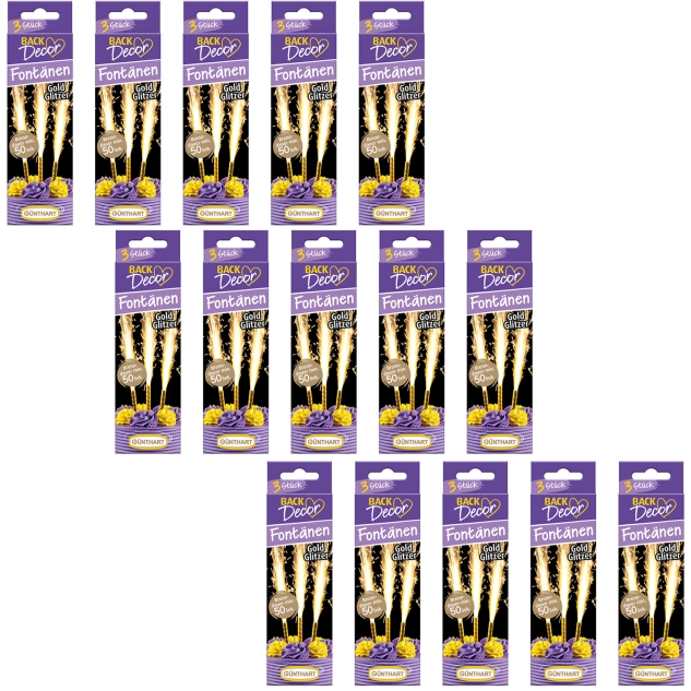 BackDecor 15 x 3 Stück Goldfontänen für Torten Partys mit goldenen Funken ca 50 Sekunden Brenndauer 