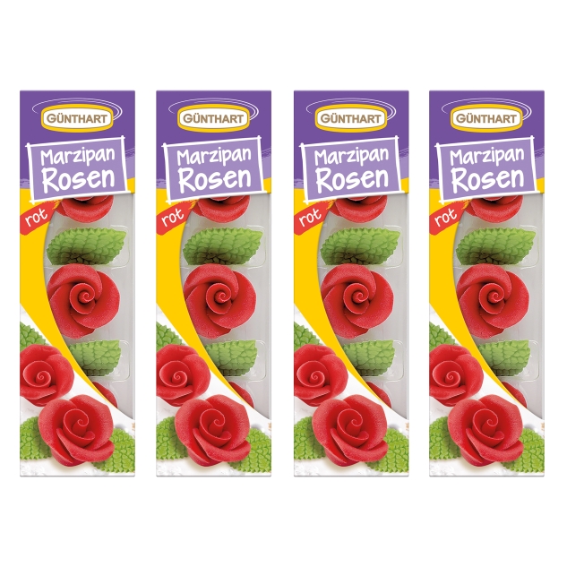 BackDecor 3 rote Rosen aus Marzipan, 4er Set (4x33g) 