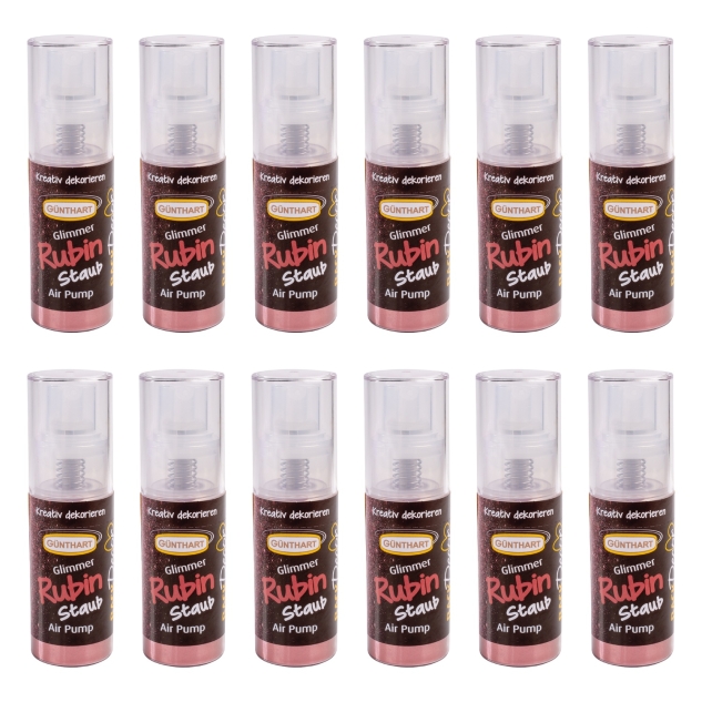 Günthart BackDecor 12 Stück Pumpspray Glimmer Rubin Rubinrot Puder zum Dekorieren von Torten Cupcakes und Desserts 