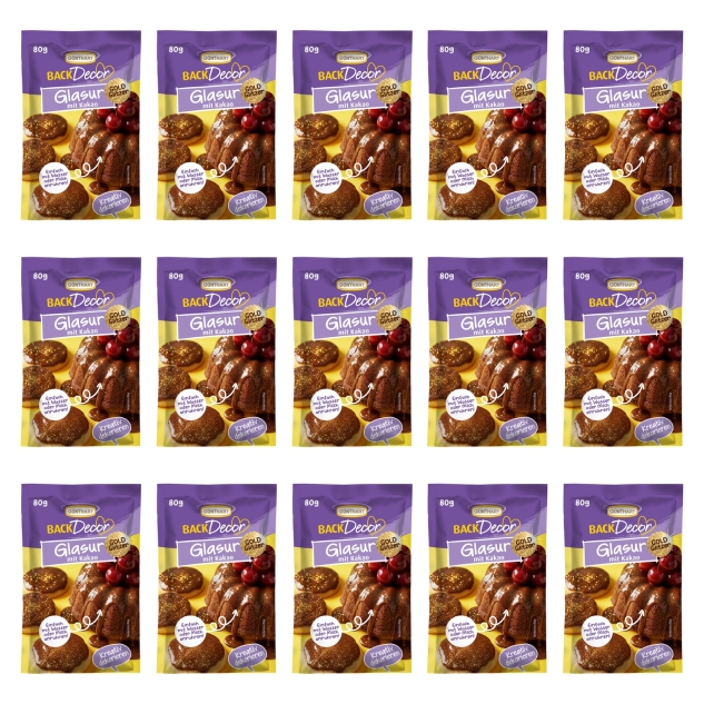 Günthart BackDecor 15 Stück Glasur Kakao mit Glitzer brauner Kakao zum Dekorieren von Kuchen Cupcakes Muffins und Desserts 