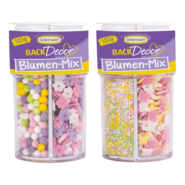 BackDecor 1 Stück Streudekor Blumen Mix Streusel Blütentraum, Zuckerstreusel, 8er Set (120 gr) 