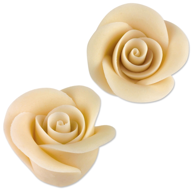 24 Marzipan Rosen, gross, weiss - 44mm 