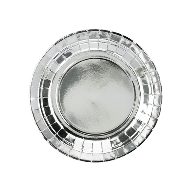 6 runde Pappteller in silber, glänzend, 18cm 