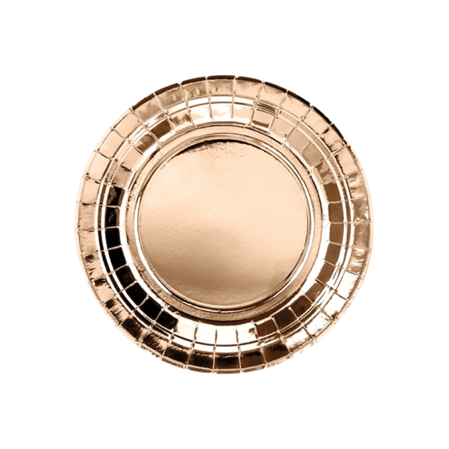 6 runde Pappteller in rosegold, glänzend, 18cm 