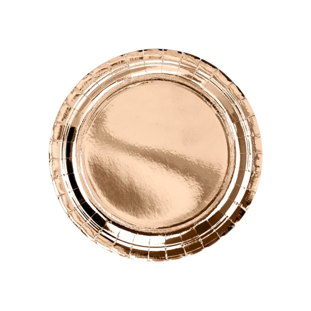 6 runde Pappteller in rosegold, glänzend, 23cm 