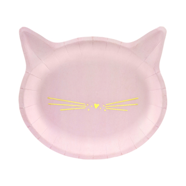 6 Pappteller, Katze, rosa 
