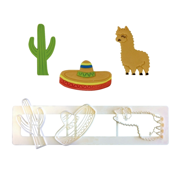 1 FMM Mexiko Ausstecher | Lama | Kaktus | Sombrero | für Fondant 