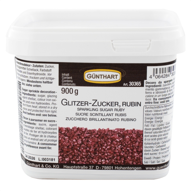 Günthart Glitzer Zucker Rubin in 900 g Eimer 