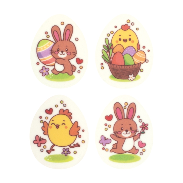 100 Stück Dekorschilder Osterei aus Dekormasse bunt Ostern als Tortendeko 40 x 54 mm mit verschiedenen Motiven, 1er Set (400 gr) 