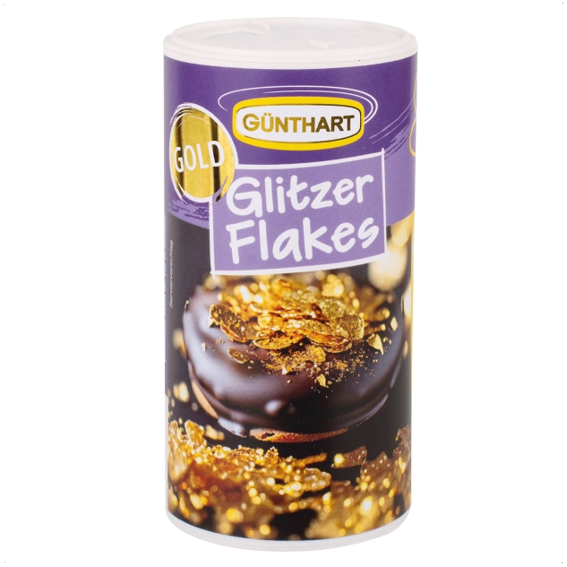 Günthart BackDecor 1 Glitzer Flakes Gold für funkelnde Tortendekorationen essbare Dekorflocken für besondere Anlässe 