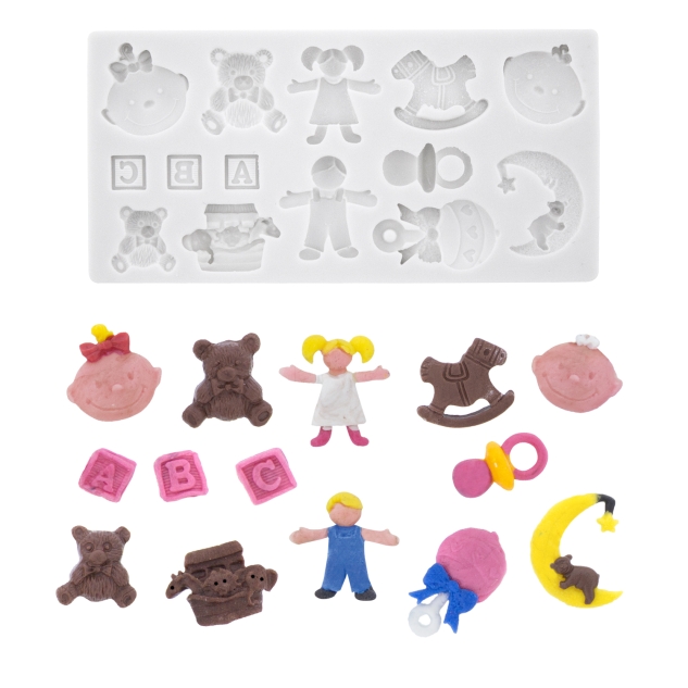 Baby und Spielzeug | Fondantform aus Silikon 